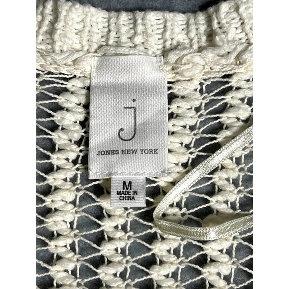 Jones New York linen white 3/4 sleeve open knit shawl sweater size medium - Picture 3 of 9